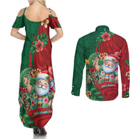 Hawaii Christmas Couples Matching Summer Maxi Dress and Long Sleeve Button Shirt Mele Kalikimaka Funny Hawaiian Santa - Polynesian Pride