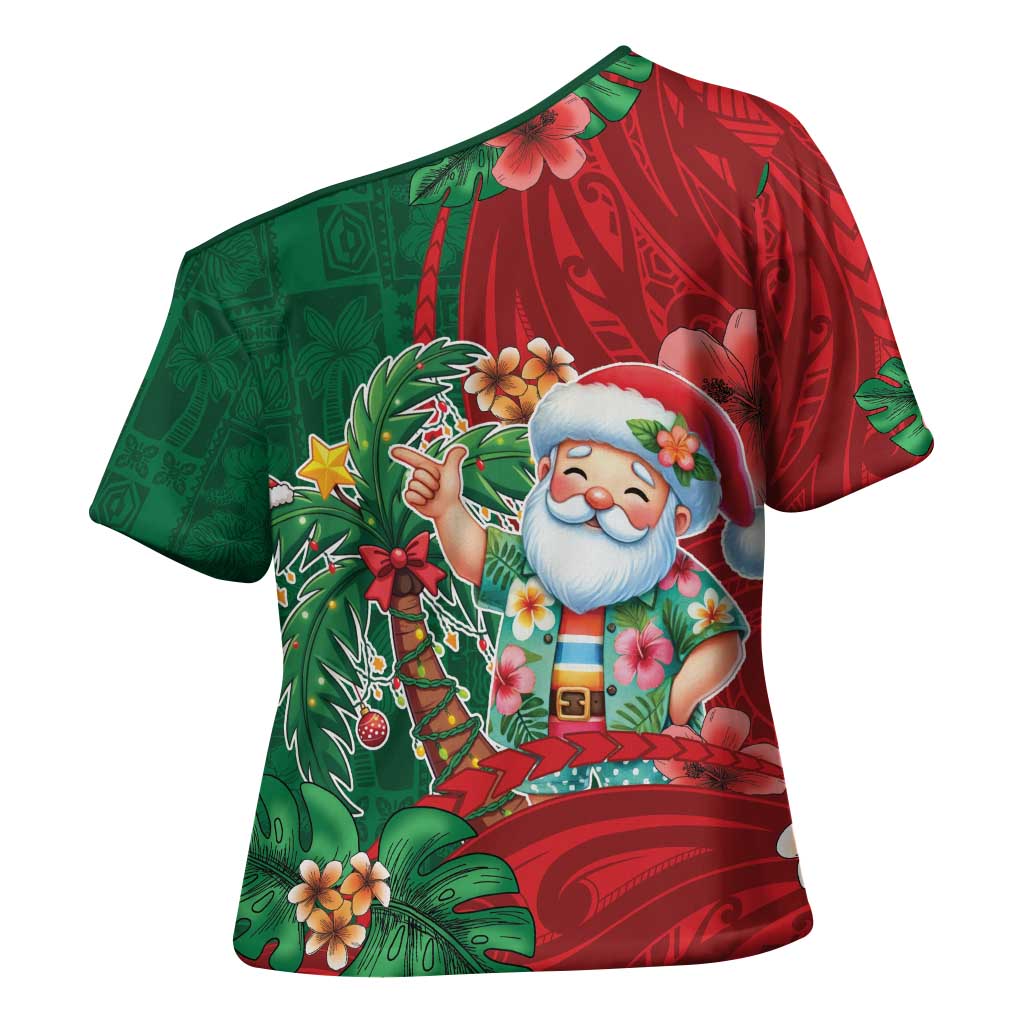 Hawaii Christmas Cross Shoulder Shirt Mele Kalikimaka Funny Hawaiian Santa - Polynesian Pride