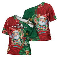 Hawaii Christmas Cross Shoulder Shirt Mele Kalikimaka Funny Hawaiian Santa - Polynesian Pride