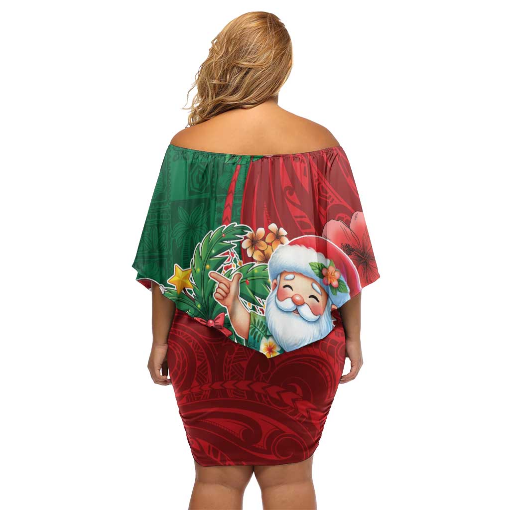 Hawaii Christmas Family Matching Off Shoulder Short Dress and Hawaiian Shirt Mele Kalikimaka Funny Hawaiian Santa - Polynesian Pride
