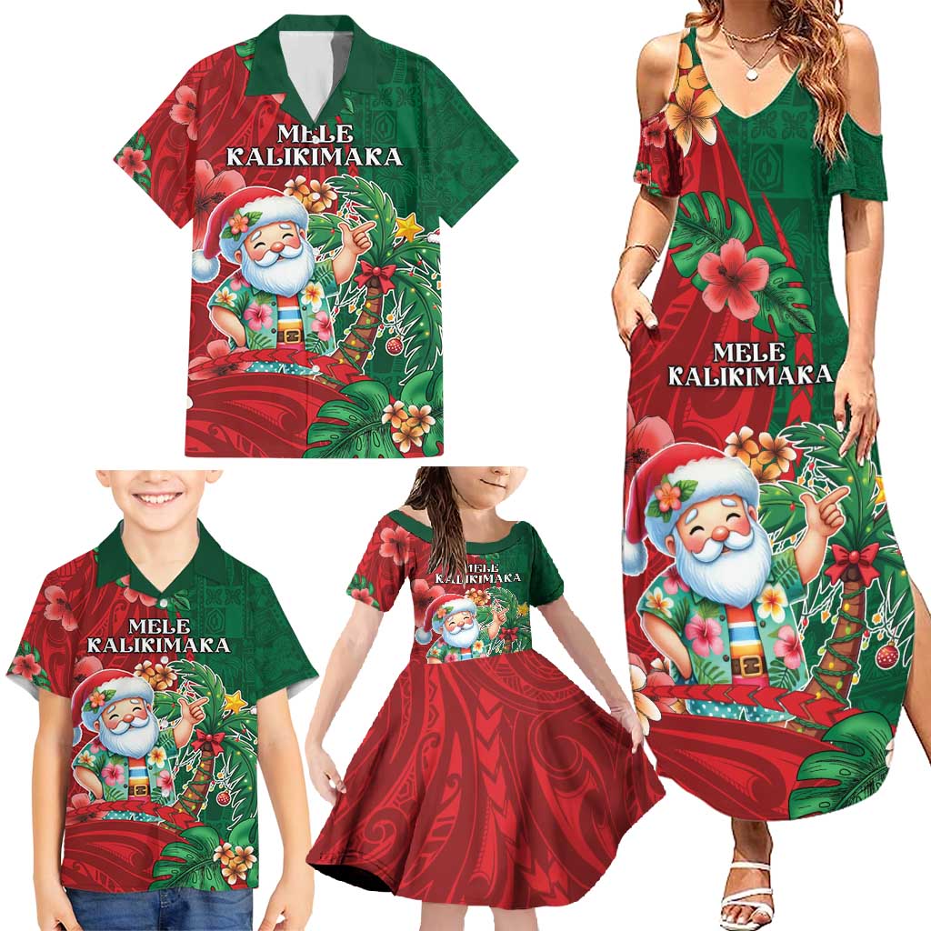 Hawaii Christmas Family Matching Summer Maxi Dress and Hawaiian Shirt Mele Kalikimaka Funny Hawaiian Santa - Polynesian Pride