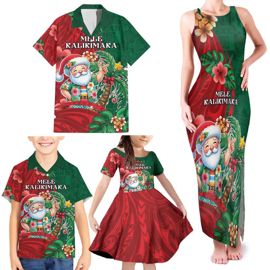 Hawaii Christmas Family Matching Tank Maxi Dress and Hawaiian Shirt Mele Kalikimaka Funny Hawaiian Santa - Polynesian Pride