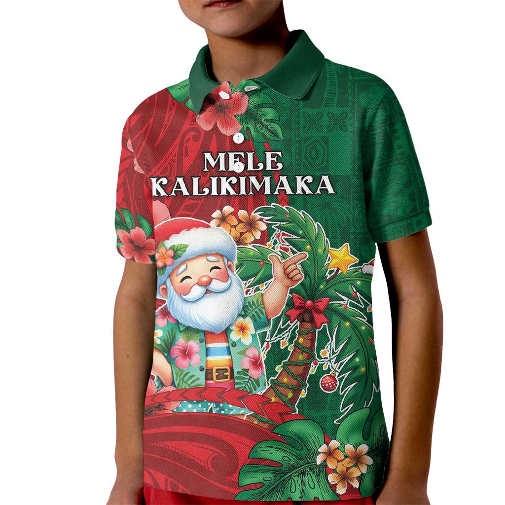 Hawaii Christmas Kid Polo Shirt Mele Kalikimaka Funny Hawaiian Santa - Polynesian Pride