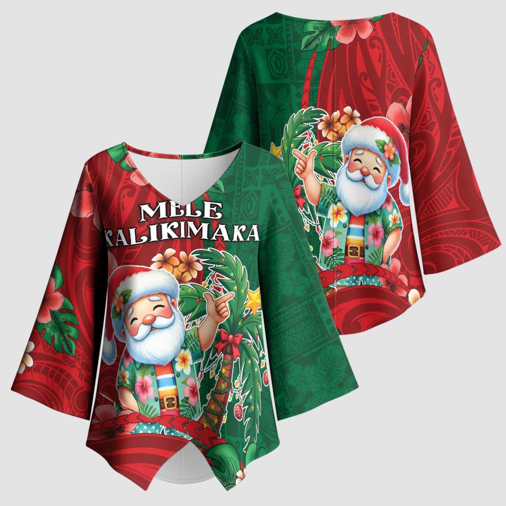 Hawaii Christmas Kimono Sleeve Blouse Mele Kalikimaka Funny Hawaiian Santa - Polynesian Pride