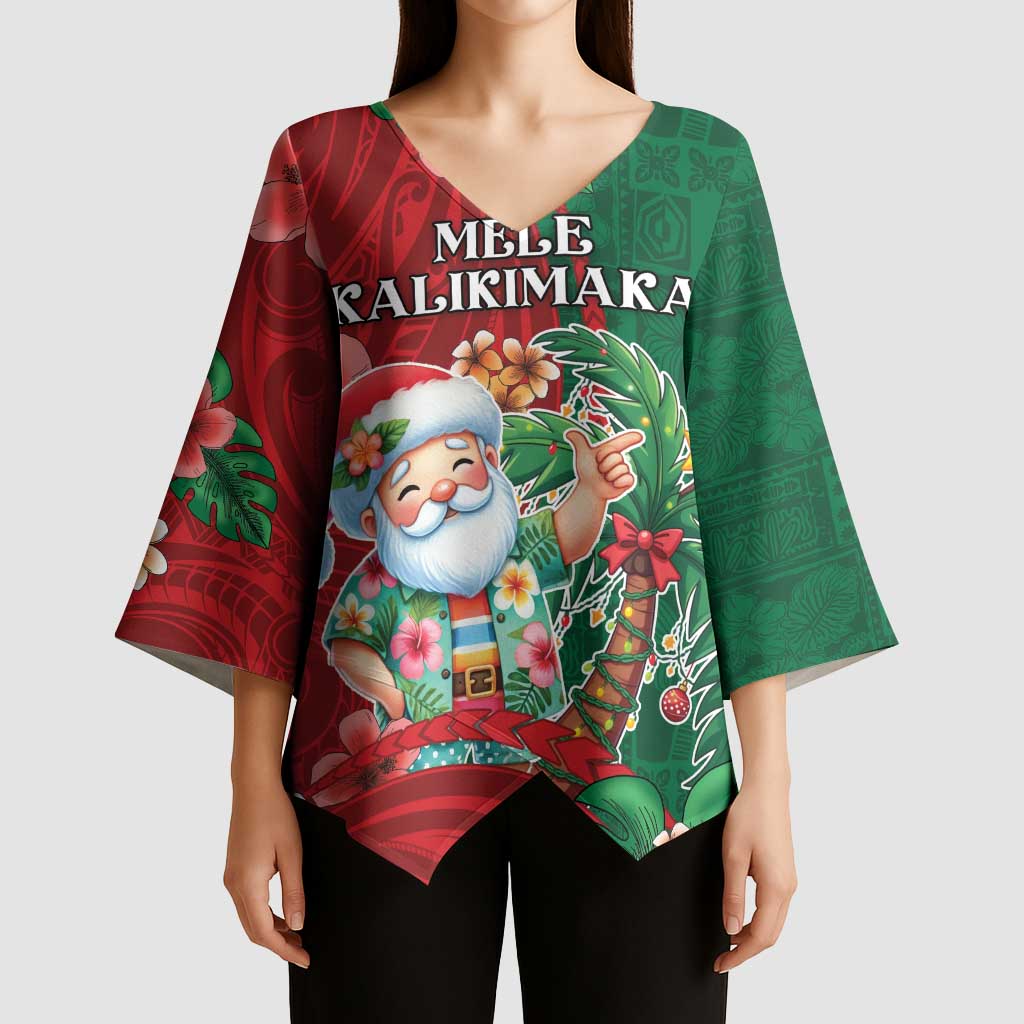 Hawaii Christmas Kimono Sleeve Blouse Mele Kalikimaka Funny Hawaiian Santa - Polynesian Pride