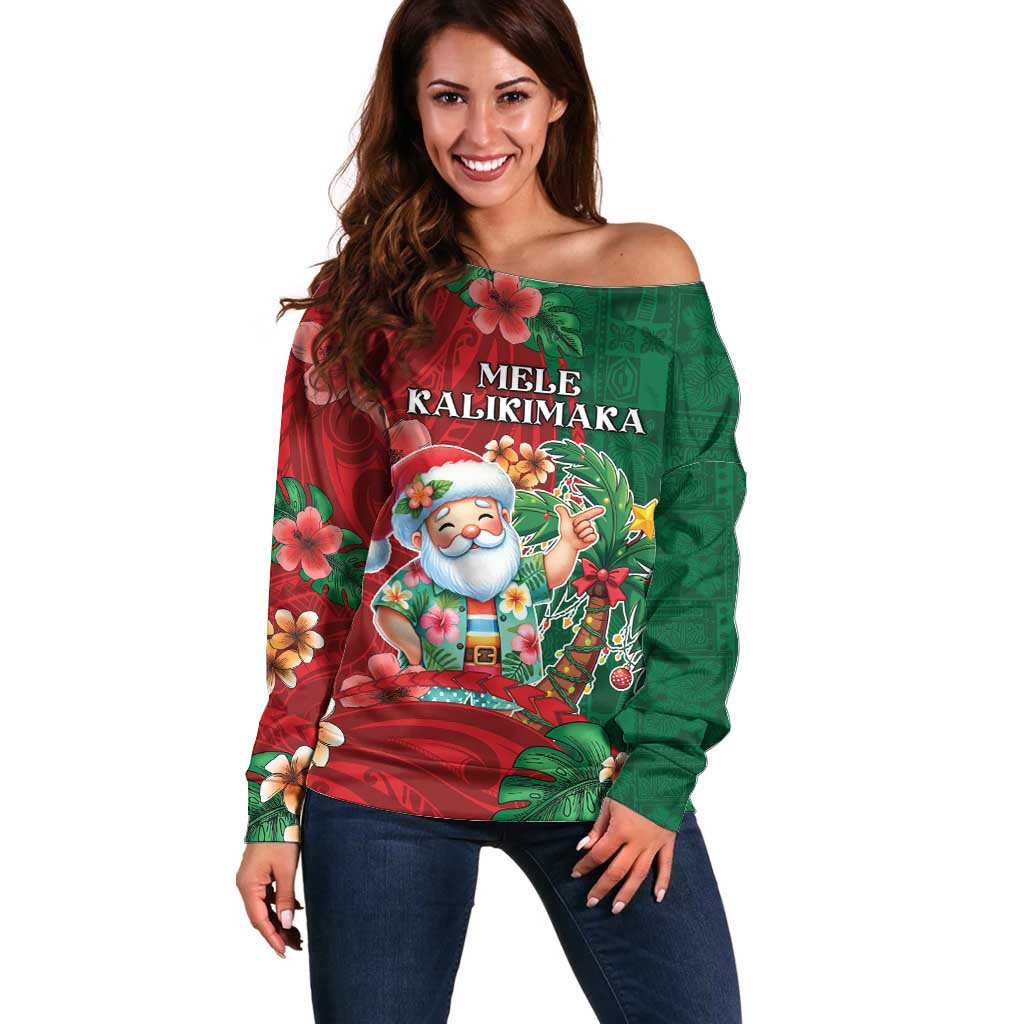 Hawaii Christmas Off Shoulder Sweater Mele Kalikimaka Funny Hawaiian Santa - Polynesian Pride