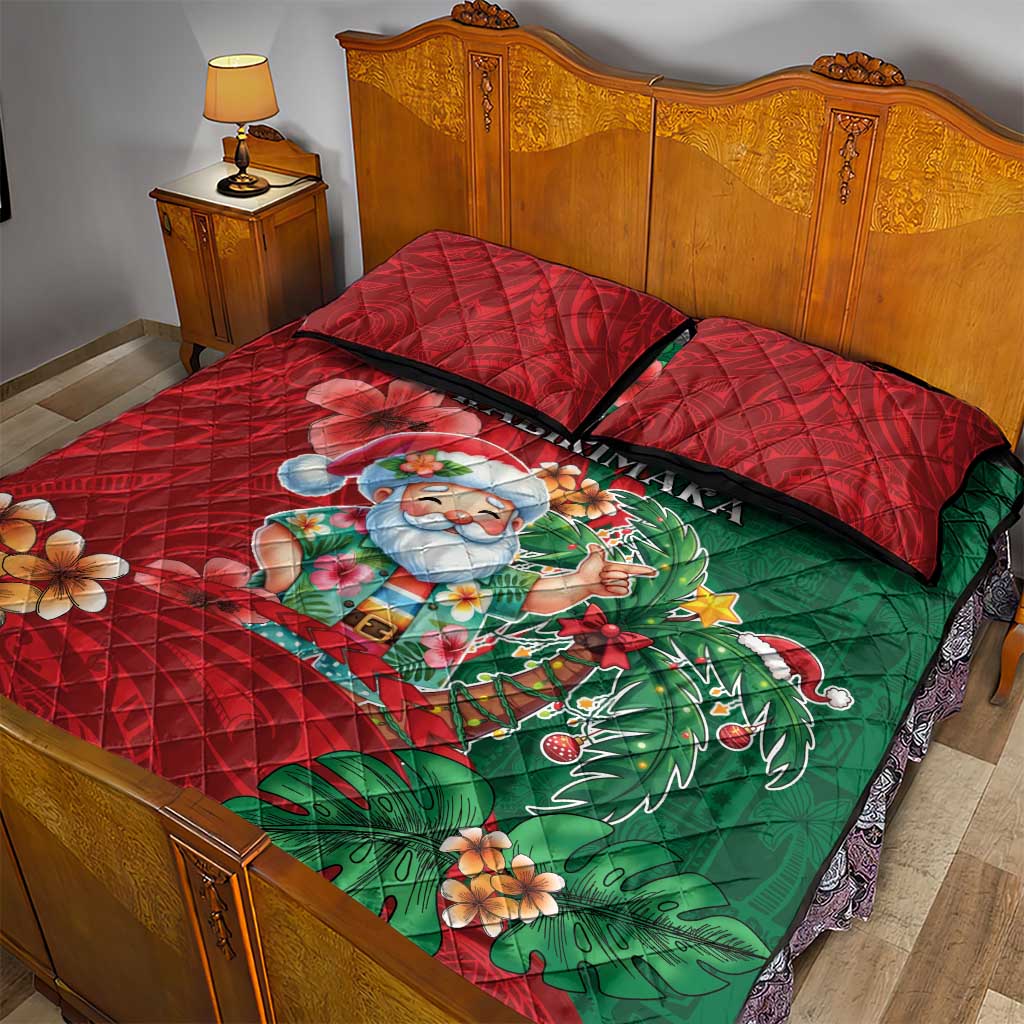Hawaii Christmas Quilt Bed Set Mele Kalikimaka Funny Hawaiian Santa - Polynesian Pride