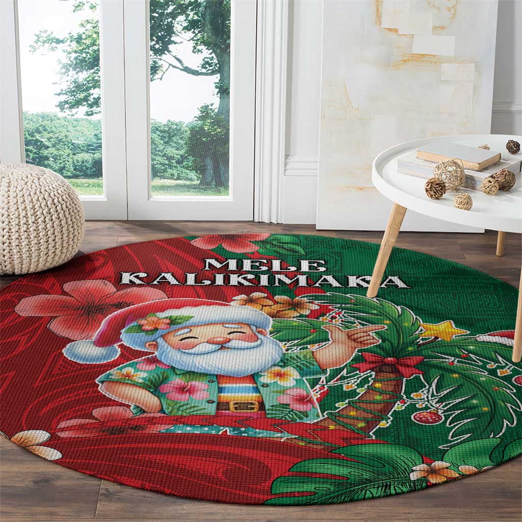 Hawaii Christmas Round Carpet Mele Kalikimaka Funny Hawaiian Santa - Polynesian Pride