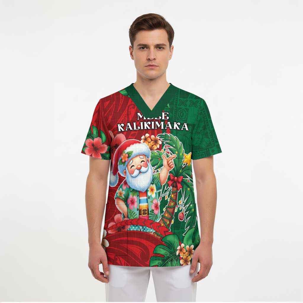 Hawaii Christmas Scrub Top Mele Kalikimaka Funny Hawaiian Santa - Polynesian Pride