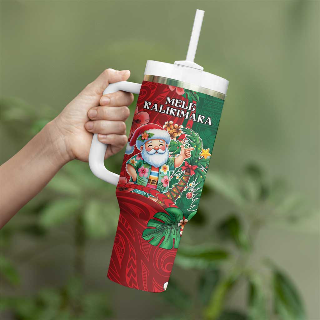 Hawaii Christmas Tumbler With Handle Mele Kalikimaka Funny Hawaiian Santa - Polynesian Pride