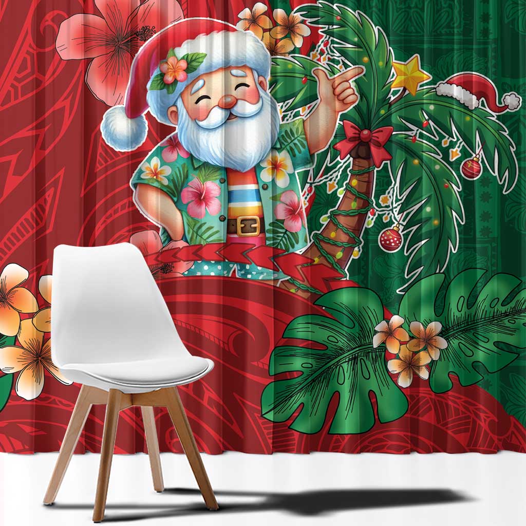 Hawaii Christmas Window Curtain Mele Kalikimaka Funny Hawaiian Santa - Polynesian Pride