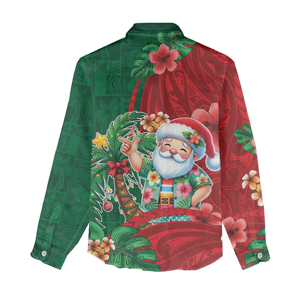 Hawaii Christmas Women Casual Shirt Mele Kalikimaka Funny Hawaiian Santa - Polynesian Pride