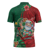 Hawaii Christmas Zipper Polo Shirt Mele Kalikimaka Funny Hawaiian Santa - Polynesian Pride