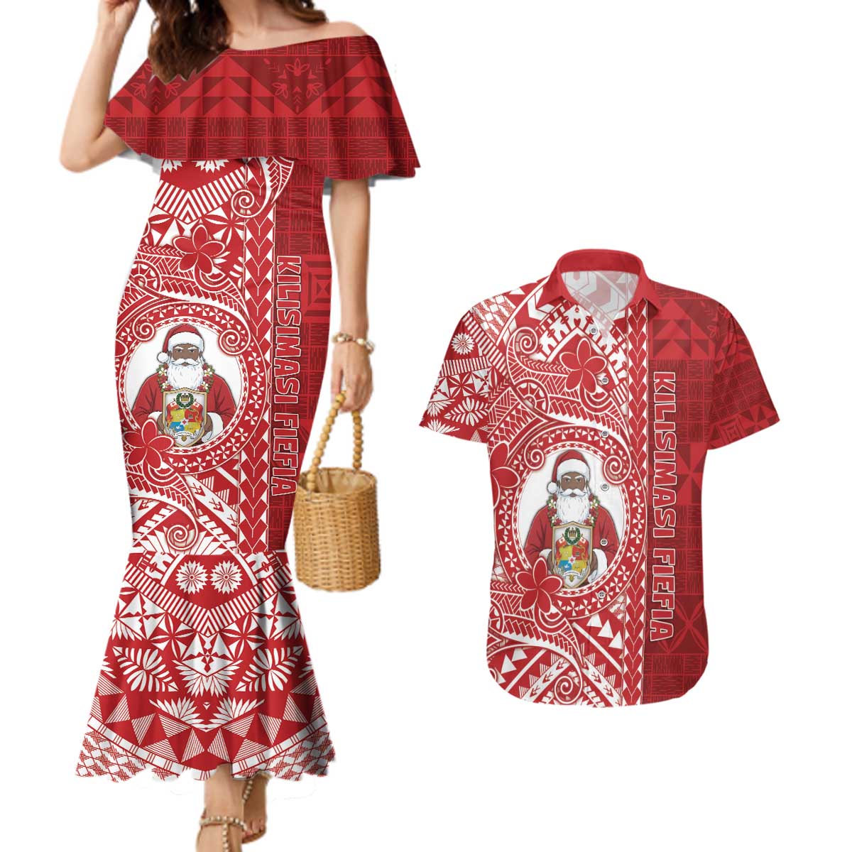 Tonga Christmas Couples Matching Mermaid Dress and Hawaiian Shirt Kilisimasi Fiefia - Polynesian Pride