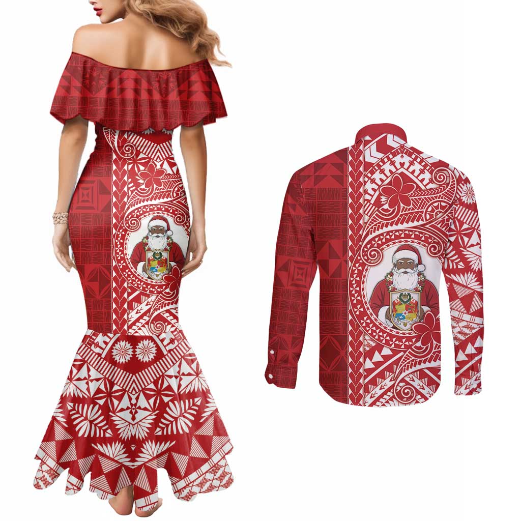 Tonga Christmas Couples Matching Mermaid Dress and Long Sleeve Button Shirt Kilisimasi Fiefia - Polynesian Pride