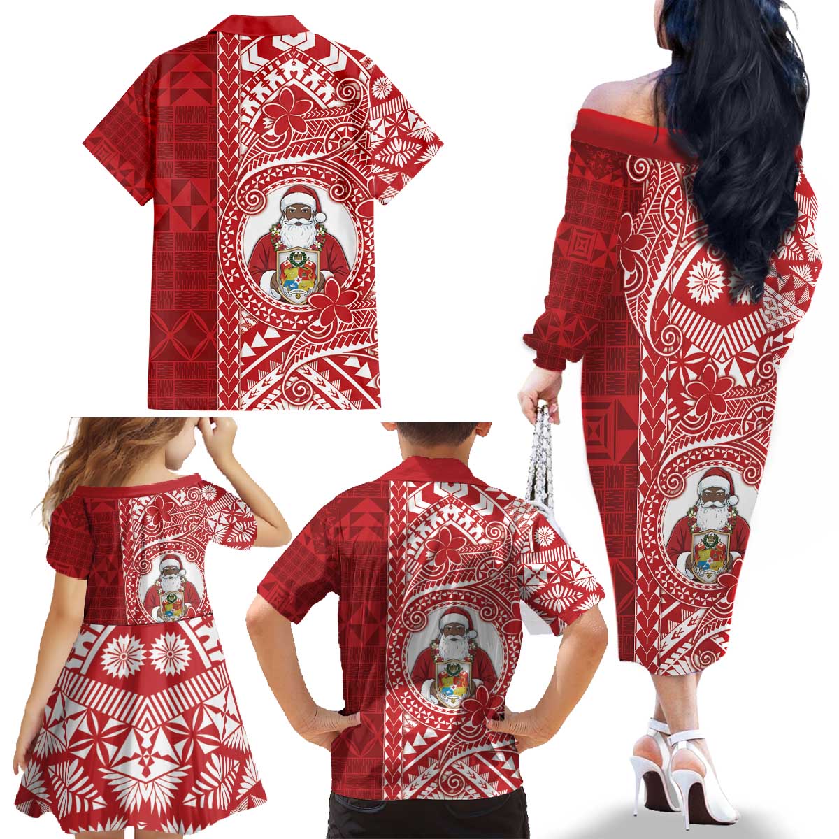 Tonga Christmas Family Matching Off The Shoulder Long Sleeve Dress and Hawaiian Shirt Kilisimasi Fiefia - Polynesian Pride