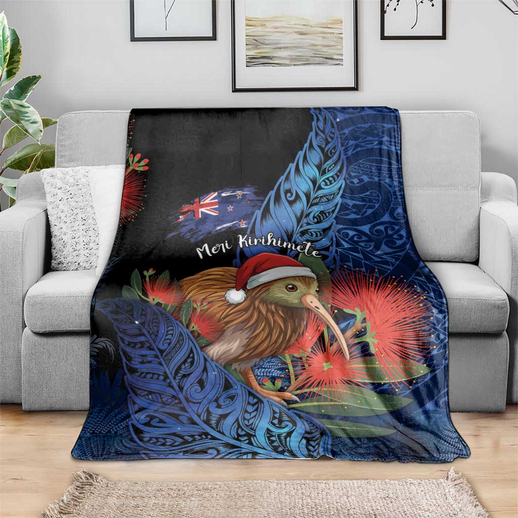 New Zealand Christmas Blanket Santa Kiwi Bird With Pohutukawa Flowers - Polynesian Pride