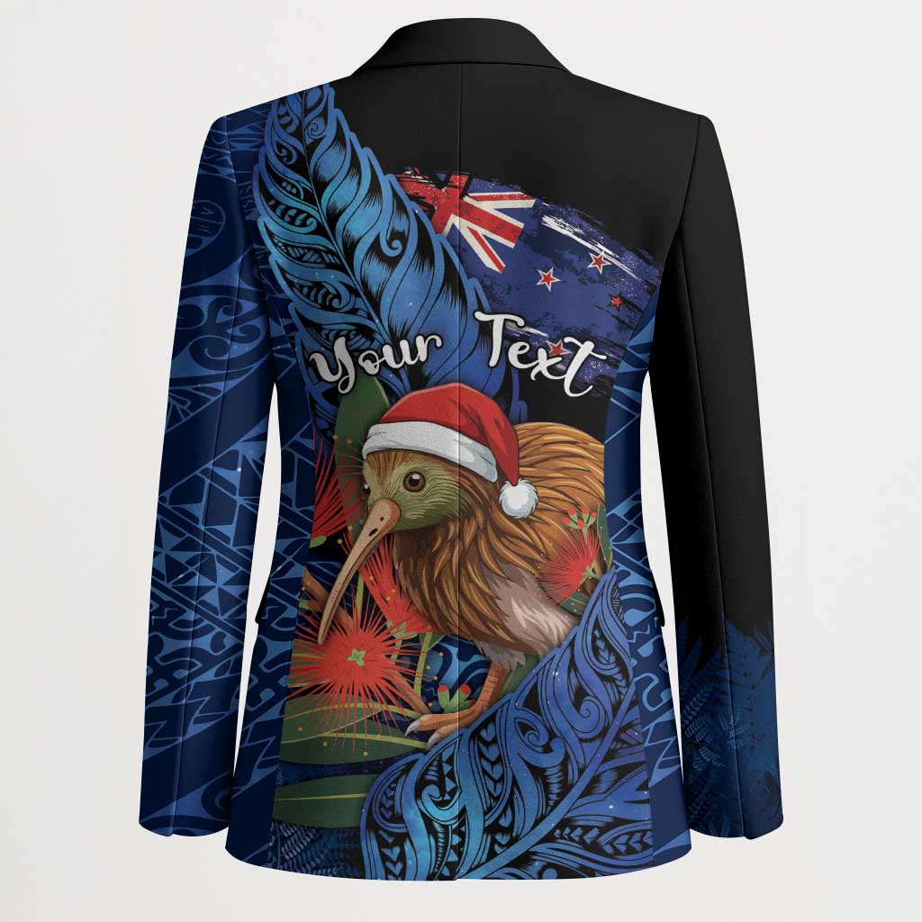 Personalised New Zealand Christmas Blazer Santa Kiwi Bird With Pohutukawa Flowers - Polynesian Pride
