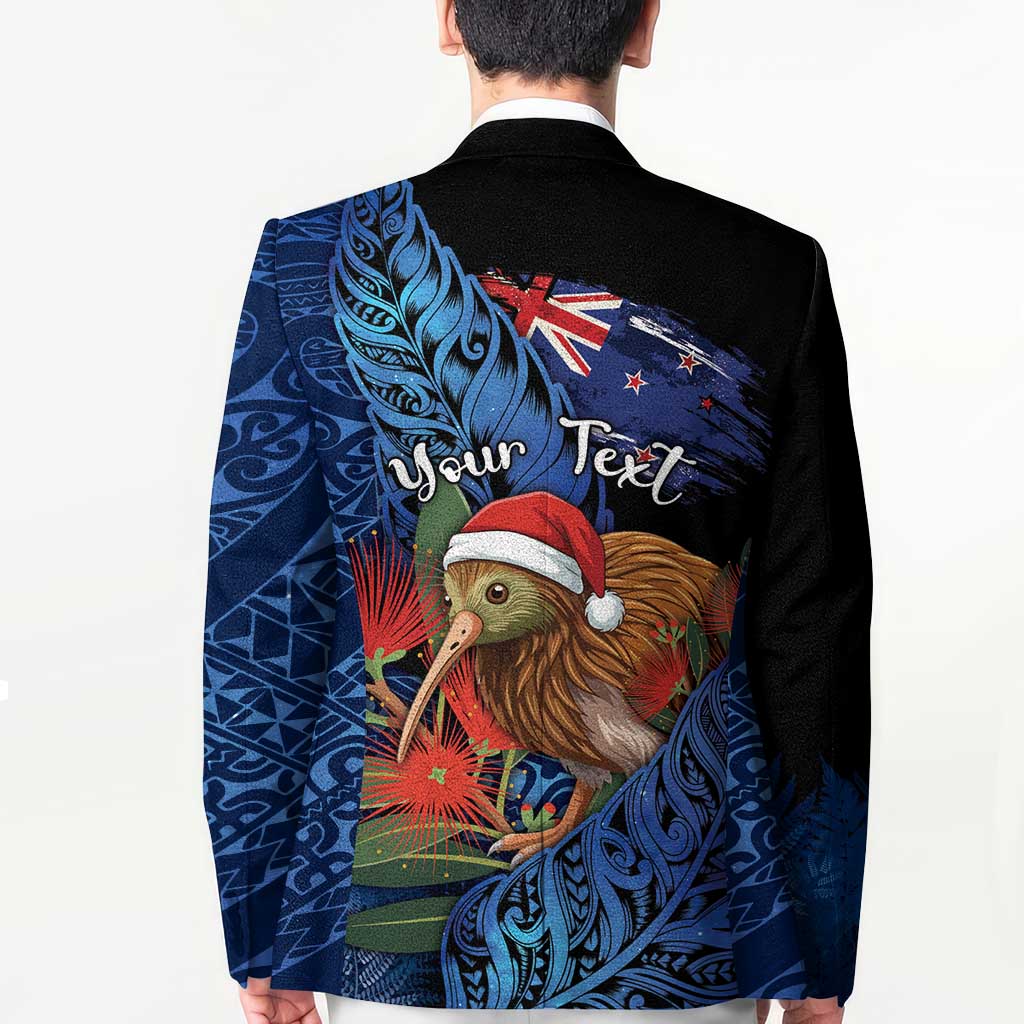 Personalised New Zealand Christmas Blazer Santa Kiwi Bird With Pohutukawa Flowers - Polynesian Pride