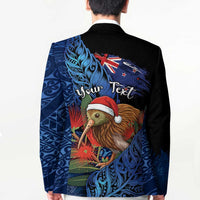 Personalised New Zealand Christmas Blazer Santa Kiwi Bird With Pohutukawa Flowers - Polynesian Pride
