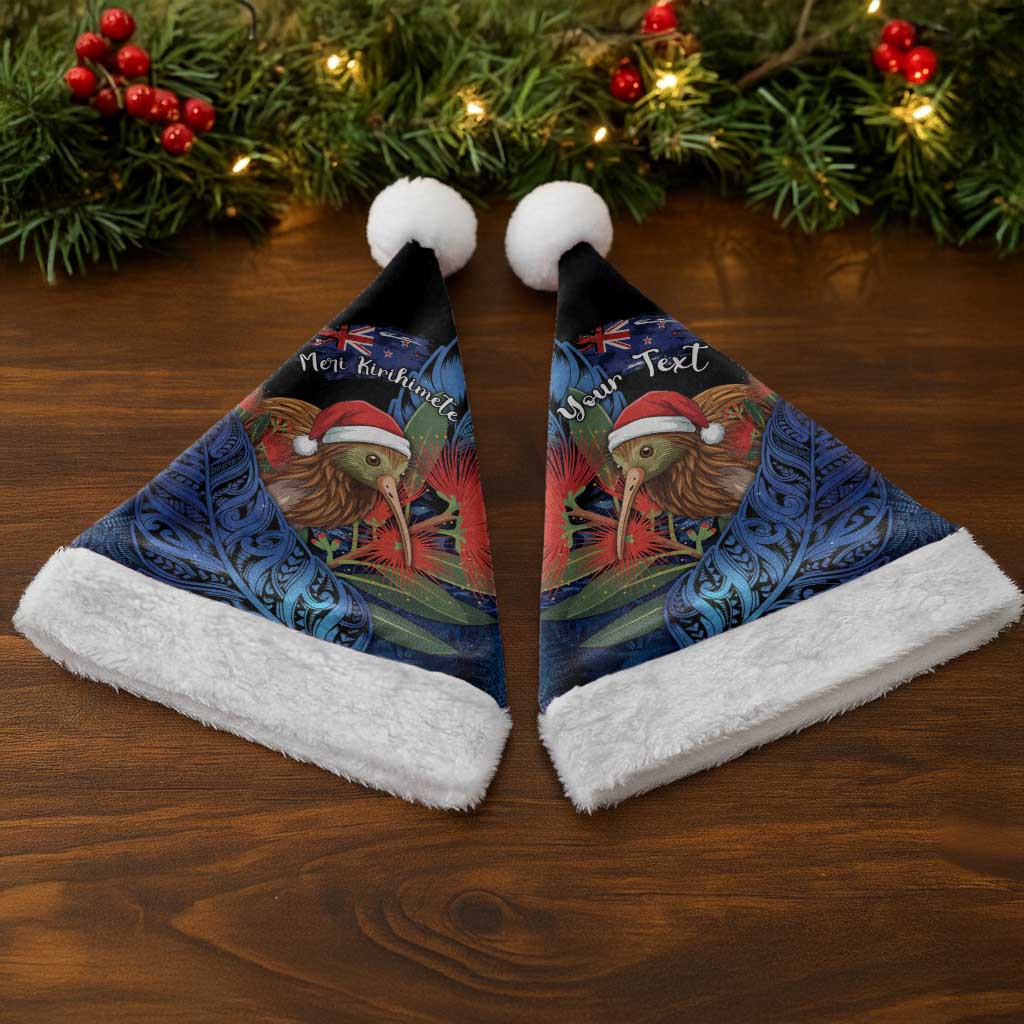 Personalised New Zealand Christmas Santa Hat Santa Kiwi Bird With Pohutukawa Flowers - Polynesian Pride