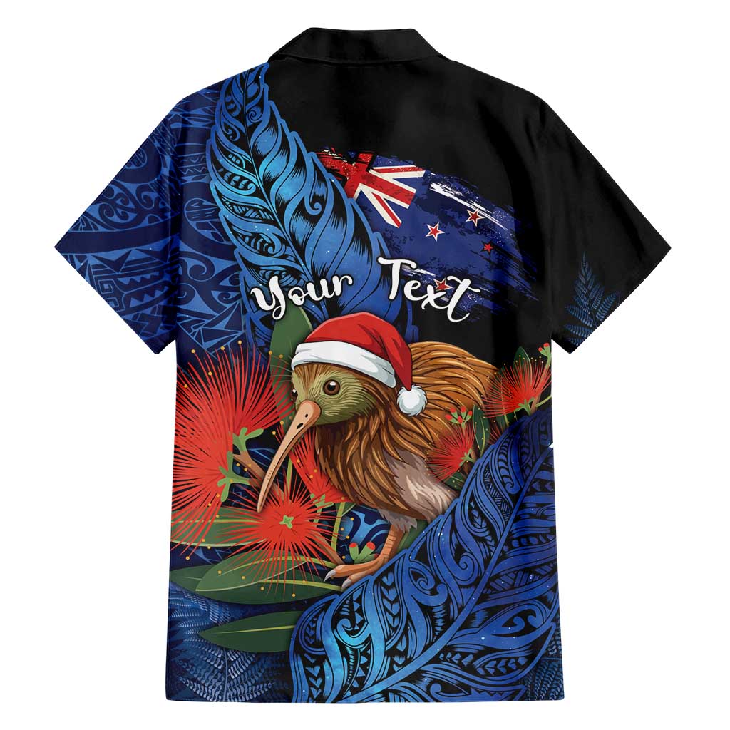 Personalised New Zealand Christmas Family Matching Short Sleeve Bodycon Dress and Hawaiian Shirt Santa Kiwi Bird With Pohutukawa Flowers - Polynesian Pride
