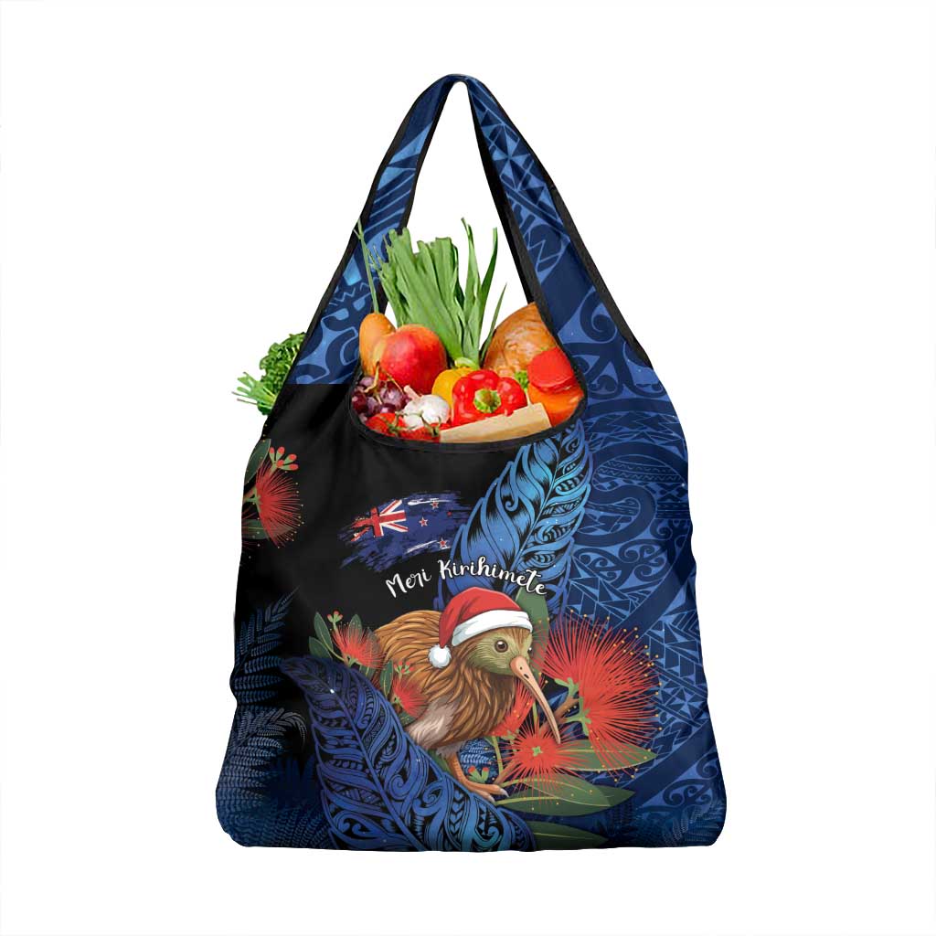 New Zealand Christmas Grocery Bag Santa Kiwi Bird With Pohutukawa Flowers - Polynesian Pride