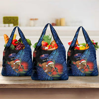 New Zealand Christmas Grocery Bag Santa Kiwi Bird With Pohutukawa Flowers - Polynesian Pride