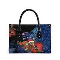 New Zealand Christmas Leather Bag Santa Kiwi Bird With Pohutukawa Flowers - Polynesian Pride