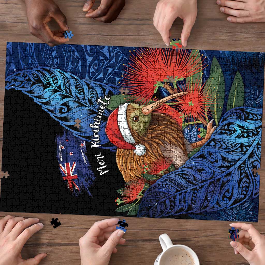 New Zealand Christmas Puzzle Santa Kiwi Bird With Pohutukawa Flowers - Polynesian Pride