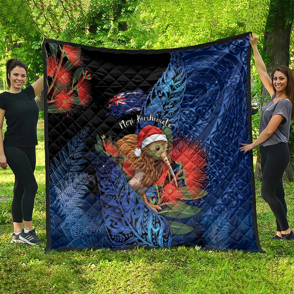 New Zealand Christmas Quilt Santa Kiwi Bird With Pohutukawa Flowers - Polynesian Pride
