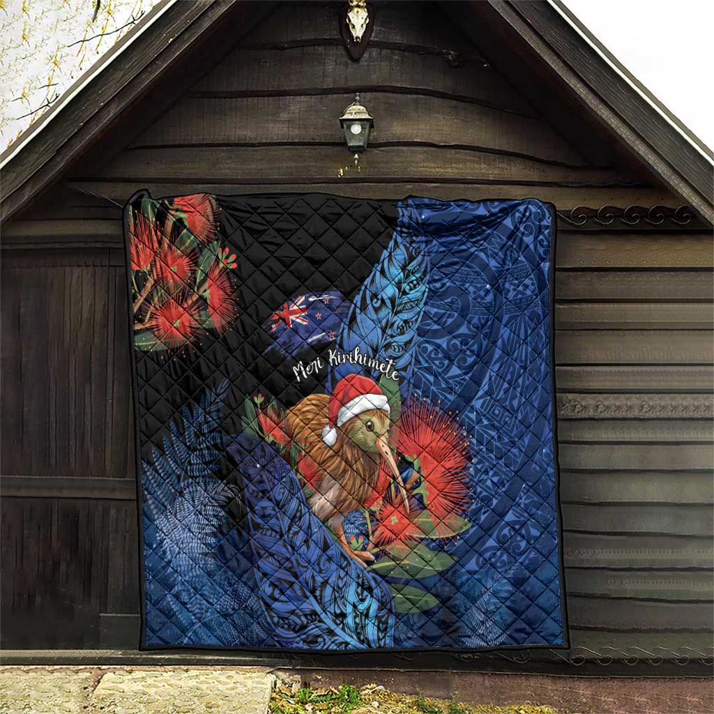 New Zealand Christmas Quilt Santa Kiwi Bird With Pohutukawa Flowers - Polynesian Pride