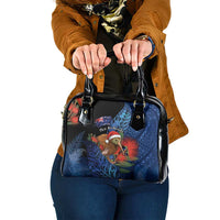 New Zealand Christmas Shoulder Handbag Santa Kiwi Bird With Pohutukawa Flowers - Polynesian Pride