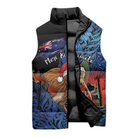 Personalised New Zealand Christmas Sleeveless Puffer Jacket Santa Kiwi Bird With Pohutukawa Flowers - Polynesian Pride