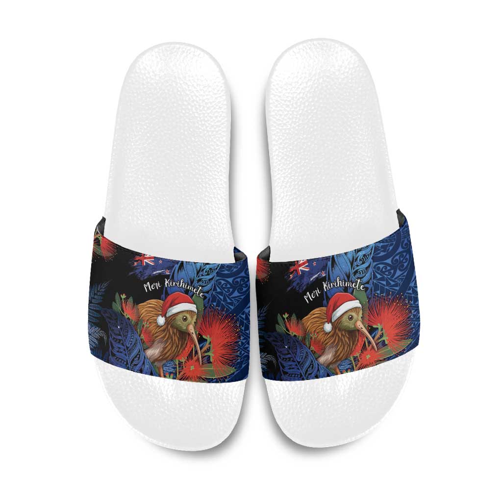 New Zealand Christmas Slide Sandals Santa Kiwi Bird With Pohutukawa Flowers - Polynesian Pride