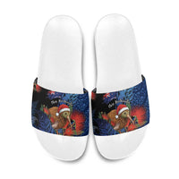 New Zealand Christmas Slide Sandals Santa Kiwi Bird With Pohutukawa Flowers - Polynesian Pride