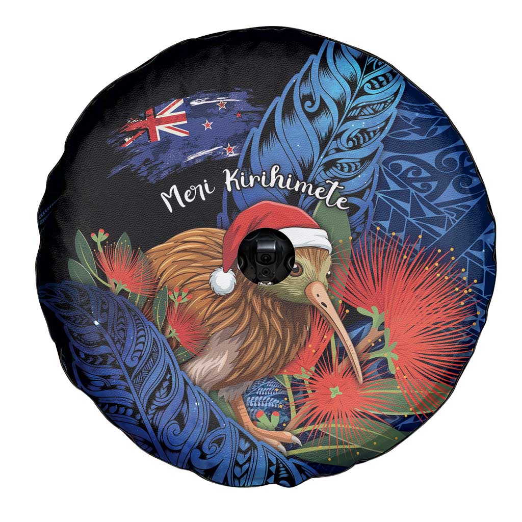 New Zealand Christmas Spare Tire Cover Santa Kiwi Bird With Pohutukawa Flowers - Polynesian Pride
