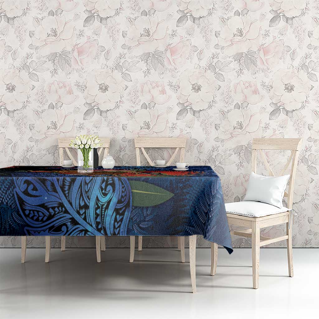 New Zealand Christmas Tablecloth Santa Kiwi Bird With Pohutukawa Flowers - Polynesian Pride