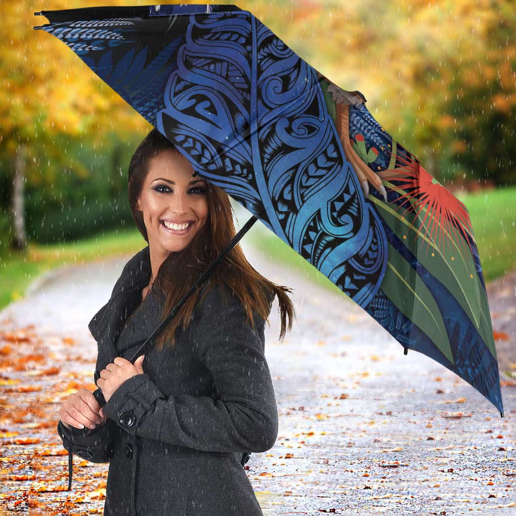 New Zealand Christmas Umbrella Santa Kiwi Bird With Pohutukawa Flowers - Polynesian Pride