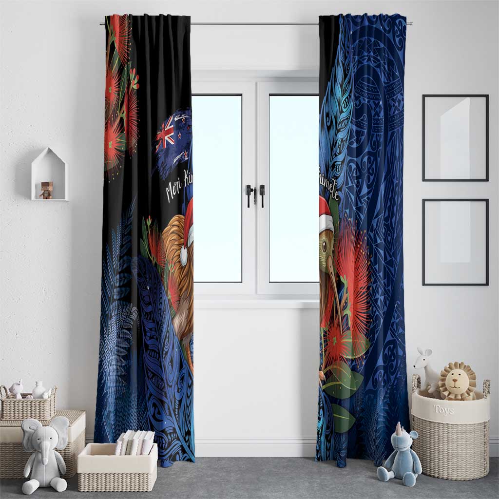 New Zealand Christmas Window Curtain Santa Kiwi Bird With Pohutukawa Flowers - Polynesian Pride
