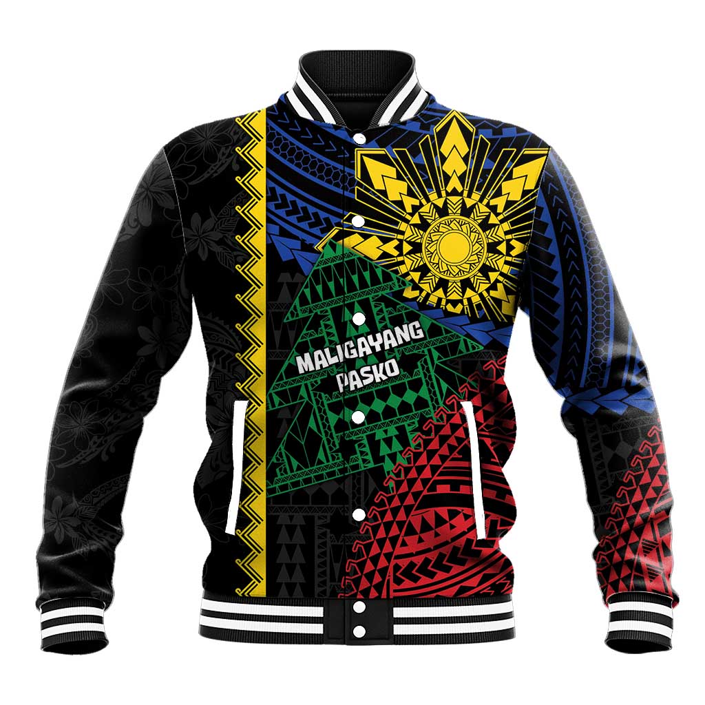 Personalised Philippines Christmas Baseball Jacket Xmas Tree Filipino Tribal Patterns - Polynesian Pride