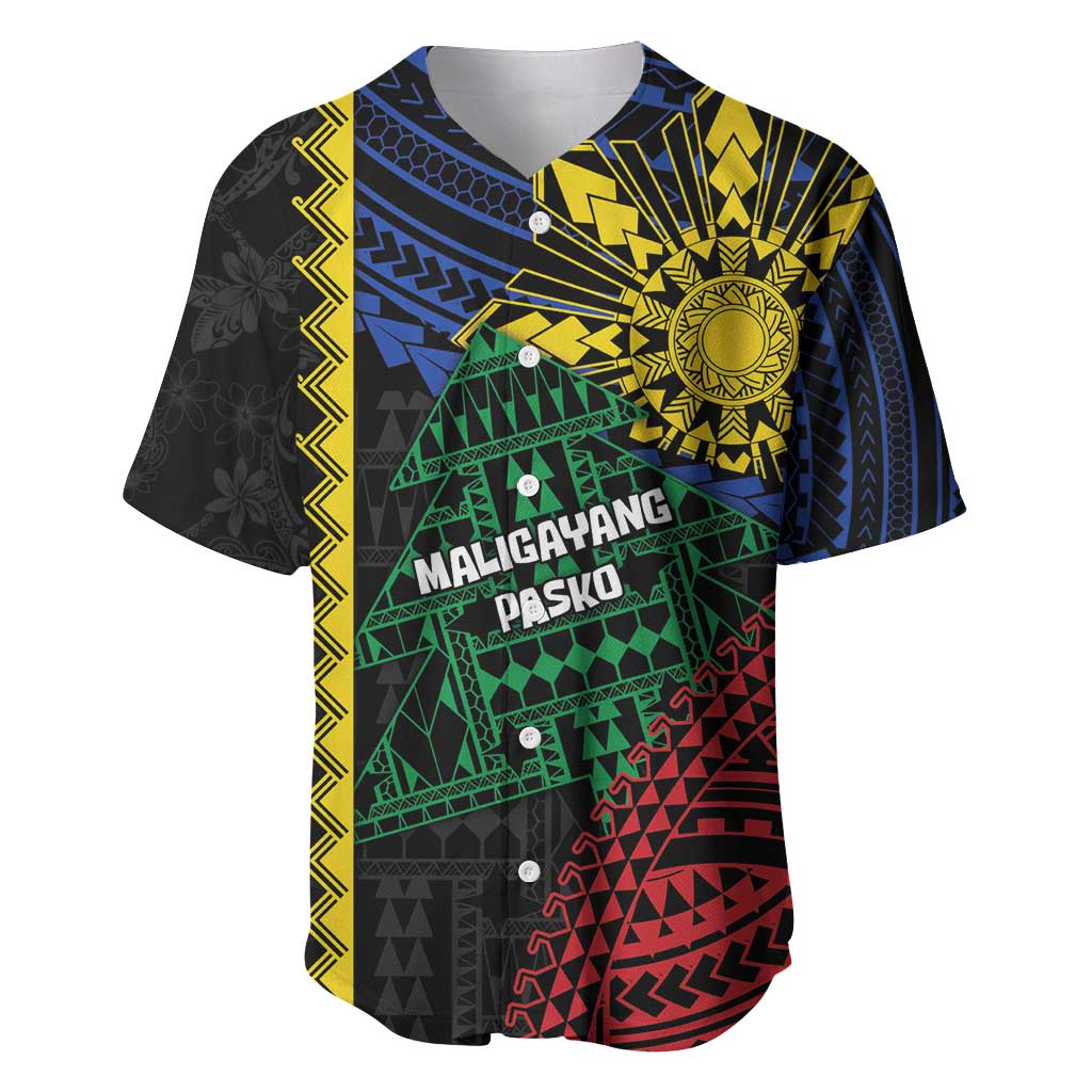 Personalised Philippines Christmas Baseball Jersey Xmas Tree Filipino Tribal Patterns - Polynesian Pride