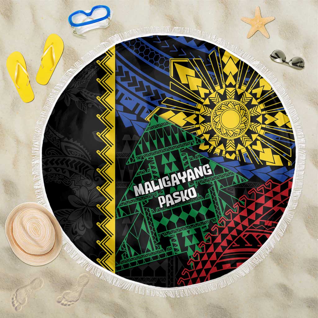 Philippines Christmas Beach Blanket Xmas Tree Filipino Tribal Patterns - Polynesian Pride