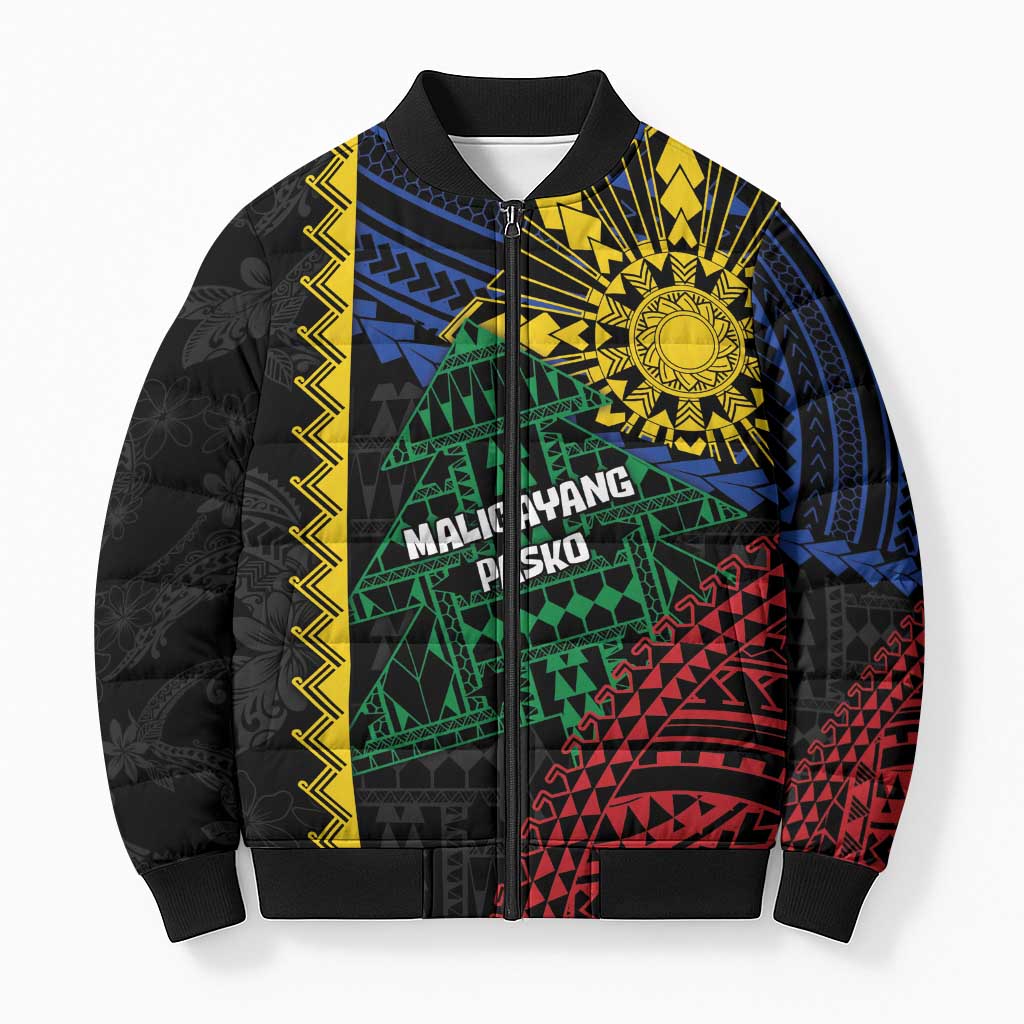 Personalised Philippines Christmas Bomber Puffer Jacket Xmas Tree Filipino Tribal Patterns - Polynesian Pride