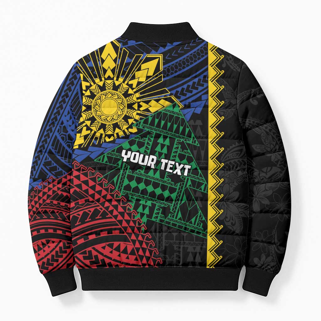 Personalised Philippines Christmas Bomber Puffer Jacket Xmas Tree Filipino Tribal Patterns - Polynesian Pride