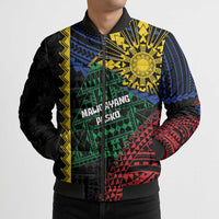 Personalised Philippines Christmas Bomber Puffer Jacket Xmas Tree Filipino Tribal Patterns - Polynesian Pride