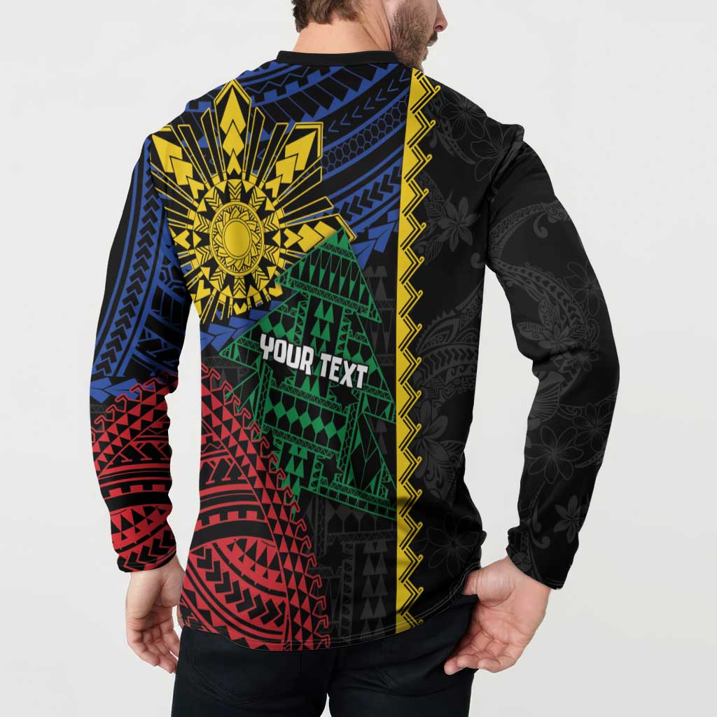 Personalised Philippines Christmas Button Sweatshirt Xmas Tree Filipino Tribal Patterns - Polynesian Pride