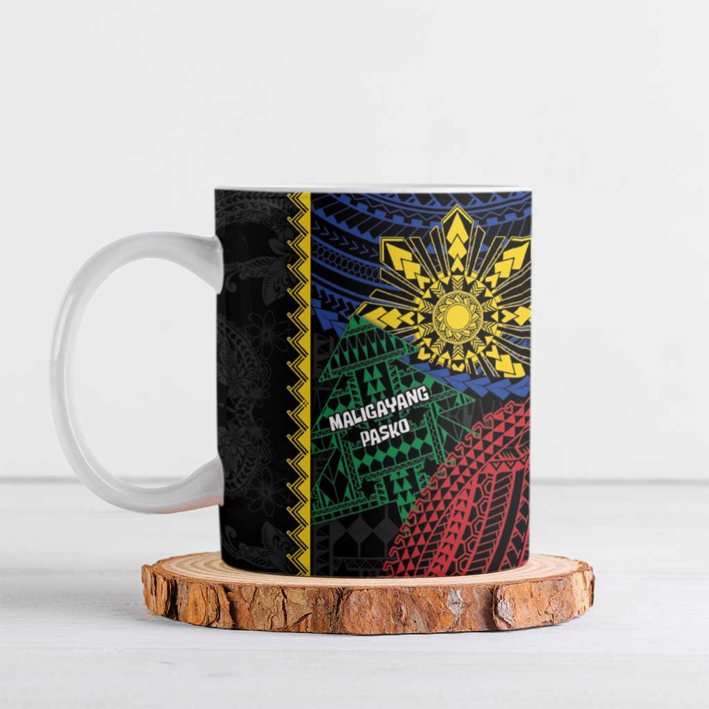 Personalised Philippines Christmas Ceramic Mug Xmas Tree Filipino Tribal Patterns - Polynesian Pride