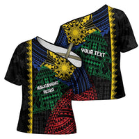 Personalised Philippines Christmas Cross Shoulder Shirt Xmas Tree Filipino Tribal Patterns - Polynesian Pride