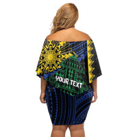 Personalised Philippines Christmas Family Matching Off Shoulder Short Dress and Hawaiian Shirt Xmas Tree Filipino Tribal Patterns - Polynesian Pride